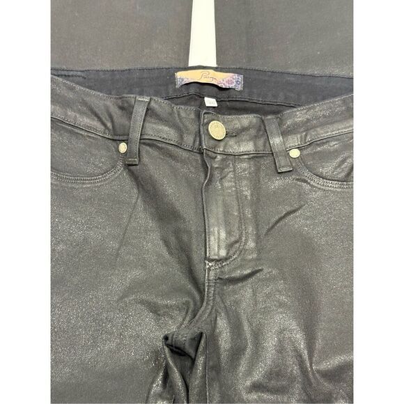 Paige Peg Leg Pandora Black Sheen Coated Jean Size 30 - Picture 7 of 13